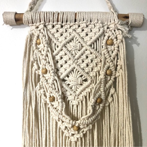 Macrame Wooden Dowel Wall Hanging. 27” long. - Picture 4 of 5